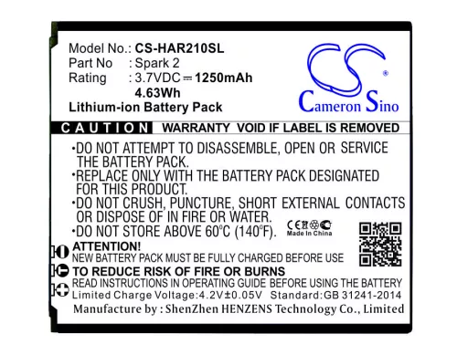 Highscreen Spark 2 helyettesítő mobiltelefon akkumulátor (Li-ion, 3.7V, 1250mAh / 4.63Wh) - Utángyártott