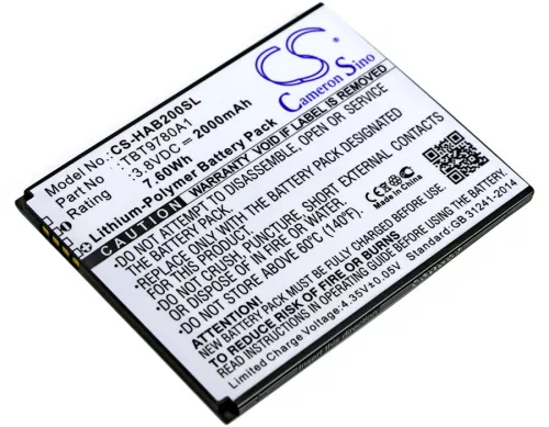 Highscreen TBT9780A1 helyettesítő mobiltelefon akkumulátor (Li-Polymer, 3.8V, 2000mAh / 7.60Wh) - Utángyártott