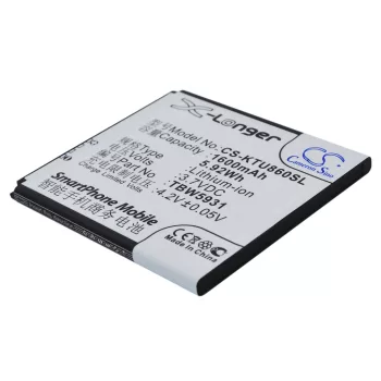   K-Touch TBW5931 helyettesítő mobiltelefon akkumulátor (Li-ion, 3.7V, 1600mAh / 5.92Wh) - Utángyártott