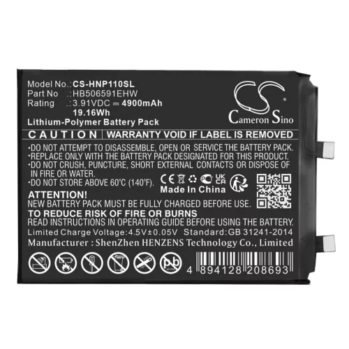 Honor HB506591EHW helyettesítő mobiltelefon akkumulátor (Li-Polymer, 3.91V, 4900mAh / 19.16Wh) - Utángyártott