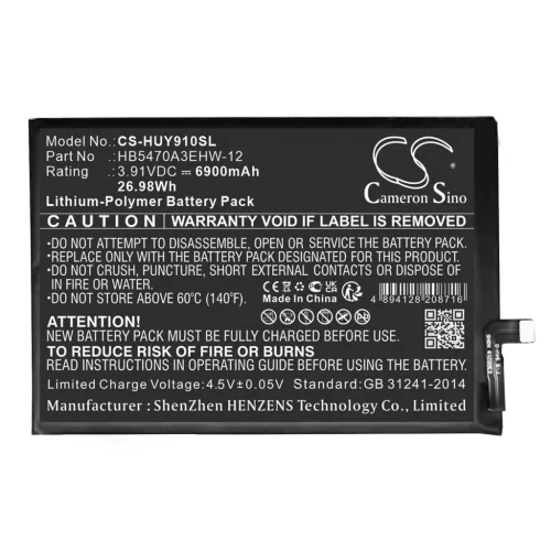 Huawei HB5470A3EHW-12 helyettesítő mobiltelefon akkumulátor (Li-Polymer, 3.91V, 6900mAh / 26.98Wh) - Utángyártott