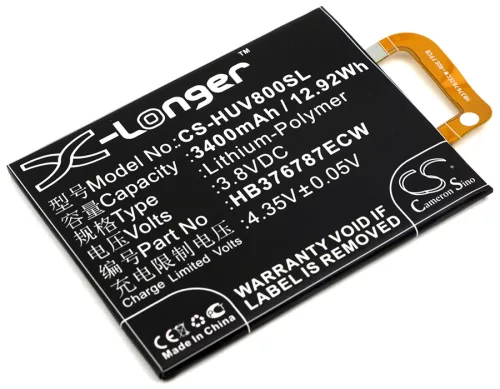 Huawei HB376787ECW helyettesítő mobiltelefon akkumulátor (Li-Polymer, 3.8V, 3400mAh / 12.92Wh) - Utángyártott