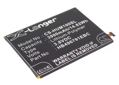Huawei HB496791EBW helyettesítő mobiltelefon akkumulátor (Li-Polymer, 3.8V, 3900mAh / 14.82Wh) - Utángyártott