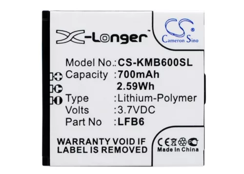 KAZAM LFB6-VKVBG013292 helyettesítő mobiltelefon akkumulátor (Li-ion, 3.7V, 700mAh / 2.59Wh) - Utángyártott