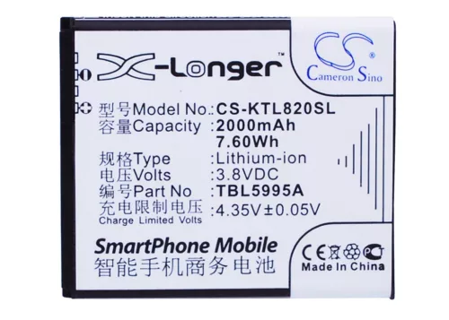 K-Touch TBL5995A helyettesítő mobiltelefon akkumulátor (Li-ion, 3.8V, 2000mAh / 7.60Wh) - Utángyártott