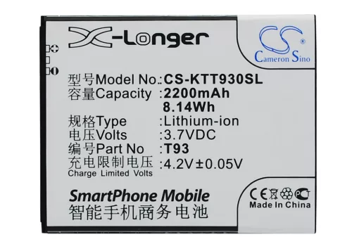 K-Touch T93 helyettesítő mobiltelefon akkumulátor (Li-ion, 3.7V, 2200mAh / 8.14Wh) - Utángyártott