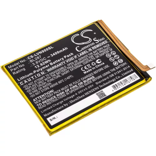 Lenovo BL287 helyettesítő mobiltelefon akkumulátor (Li-Polymer, 3.8V, 3400mAh / 12.92Wh) - Utángyártott