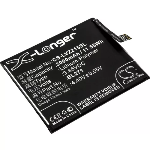 Lenovo BL271 helyettesítő mobiltelefon akkumulátor (Li-Polymer, 3.85V, 3000mAh / 11.55Wh) - Utángyártott
