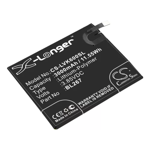 Lenovo BL267 helyettesítő mobiltelefon akkumulátor (Li-Polymer, 3.85V, 3000mAh / 11.55Wh) - Utángyártott