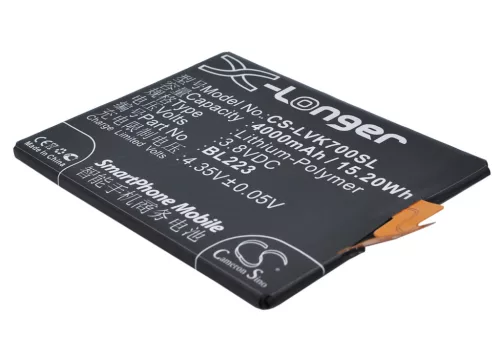 Lenovo BL223 helyettesítő mobiltelefon akkumulátor (Li-Polymer, 3.8V, 4000mAh / 15.20Wh) - Utángyártott