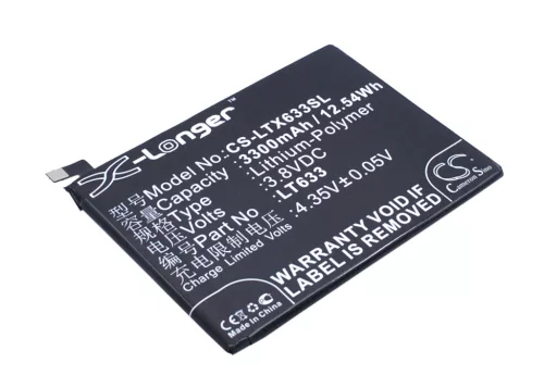 LeTV LT633 helyettesítő mobiltelefon akkumulátor (Li-Polymer, 3.8V, 3300mAh / 12.54Wh) - Utángyártott