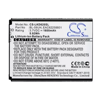  LG EAC62258801 helyettesítő mobiltelefon akkumulátor (Li-ion, 3.7V, 1600mAh / 5.92Wh) - Utángyártott