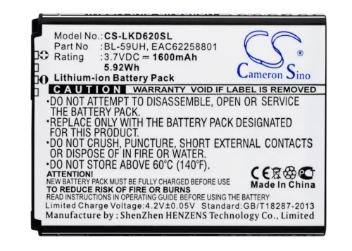 LG EAC62258801 helyettesítő mobiltelefon akkumulátor (Li-ion, 3.7V, 1600mAh / 5.92Wh) - Utángyártott
