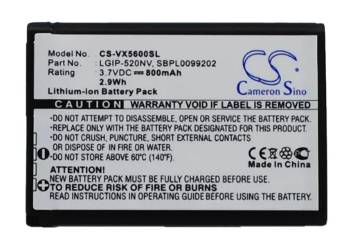 Verizon LGIP-520NV-2 helyettesítő mobiltelefon akkumulátor (Li-ion, 3.7V, 800mAh) - Utángyártott