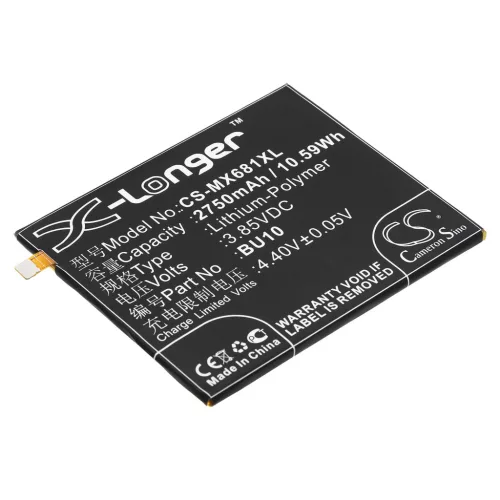 Meizu BU10 helyettesítő mobiltelefon akkumulátor (Li-Polymer, 3.85V, 2750mAh / 10.59Wh) - Utángyártott