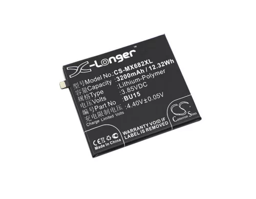 Meizu BU15 helyettesítő mobiltelefon akkumulátor (Li-Polymer, 3.85V, 3200mAh / 12.32Wh) - Utángyártott