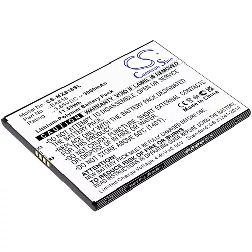 Meizu BA818 helyettesítő mobiltelefon akkumulátor (Li-Polymer, 3.85V, 3000mAh / 11.55Wh) - Utángyártott