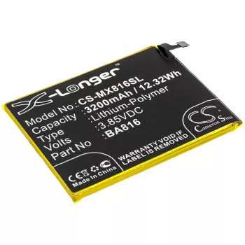   Meizu BA816 helyettesítő mobiltelefon akkumulátor (Li-Polymer, 3.85V, 3200mAh / 12.32Wh) - Utángyártott