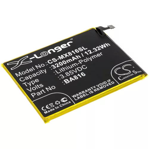 Meizu BA816 helyettesítő mobiltelefon akkumulátor (Li-Polymer, 3.85V, 3200mAh / 12.32Wh) - Utángyártott