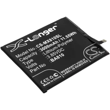   Meizu BA810 helyettesítő mobiltelefon akkumulátor (Li-Polymer, 3.85V, 3000mAh / 11.55Wh) - Utángyártott