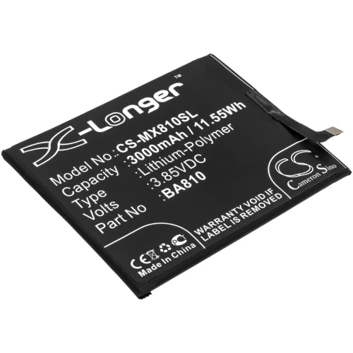Meizu BA810 helyettesítő mobiltelefon akkumulátor (Li-Polymer, 3.85V, 3000mAh / 11.55Wh) - Utángyártott
