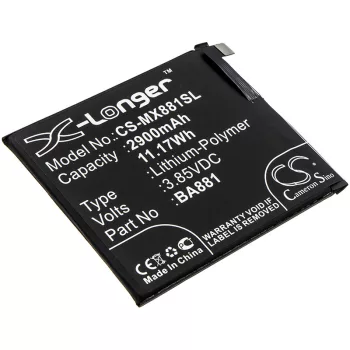   Meizu BA881 helyettesítő mobiltelefon akkumulátor (Li-Polymer, 3.85V, 2900mAh / 11.17Wh) - Utángyártott