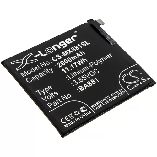 Meizu BA881 helyettesítő mobiltelefon akkumulátor (Li-Polymer, 3.85V, 2900mAh / 11.17Wh) - Utángyártott