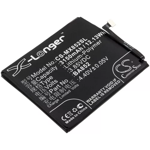 Meizu BA852 helyettesítő mobiltelefon akkumulátor (Li-Polymer, 3.85V, 3150mAh / 12.13Wh) - Utángyártott