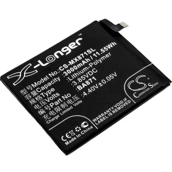   Meizu BA871 helyettesítő mobiltelefon akkumulátor (Li-Polymer, 3.85V, 3000mAh / 11.55Wh) - Utángyártott
