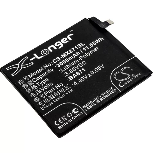 Meizu BA871 helyettesítő mobiltelefon akkumulátor (Li-Polymer, 3.85V, 3000mAh / 11.55Wh) - Utángyártott