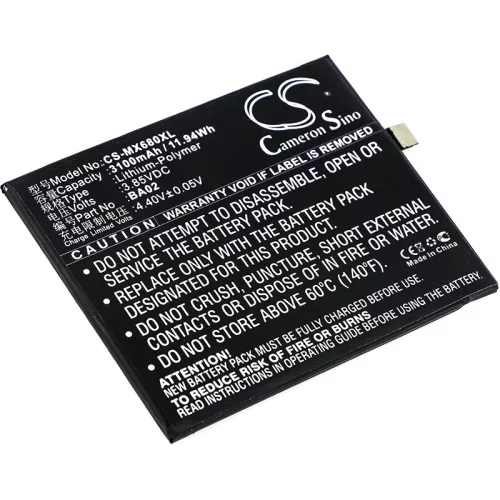 MeiZu BA02 helyettesítő mobiltelefon akkumulátor (Li-Polymer, 3.85V, 3100mAh / 11.94Wh) - Utángyártott