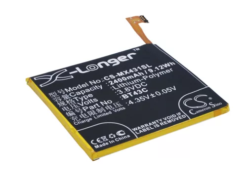 MeiZu BT43C helyettesítő mobiltelefon akkumulátor (Li-Polymer, 3.8V, 2400mAh / 9.12Wh) - Utángyártott