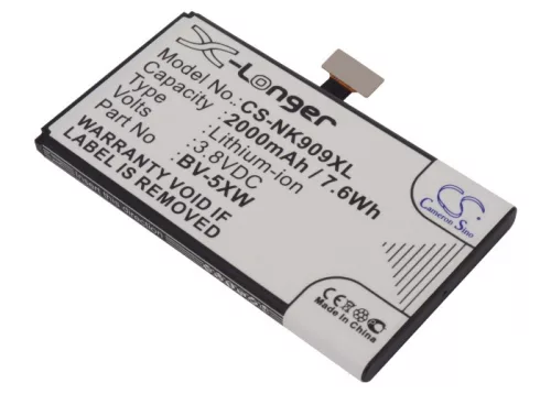 Microsoft BV-5XW helyettesítő mobiltelefon akkumulátor (Li-ion, 3.8V, 2000mAh / 7.60Wh) - Utángyártott
