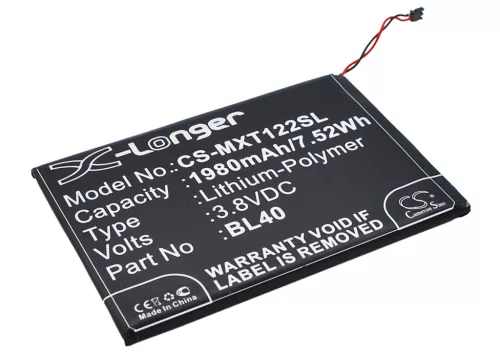 Motorola BL40 helyettesítő mobiltelefon akkumulátor (Li-Polymer, 3.8V, 1980mAh / 7.52Wh) - Utángyártott
