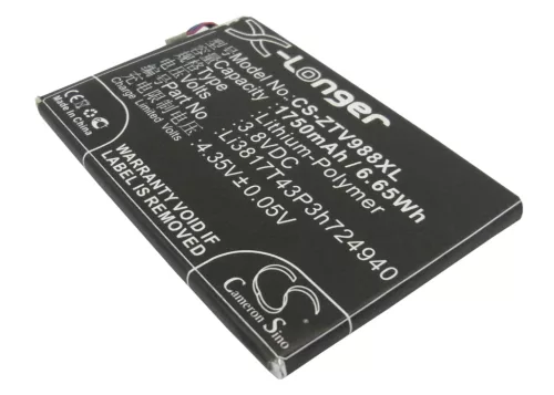 ZTE Li3817T43P3h724940 helyettesítő mobiltelefon akkumulátor (Li-Polymer, 3.8V, 1750mAh6.65Wh) - Utángyártott