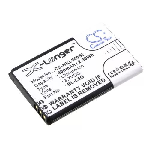 Nokia BL-L5G helyettesítő mobiltelefon akkumulátor (Li-ion, 3.7V, 800mAh / 2.96Wh) - Utángyártott