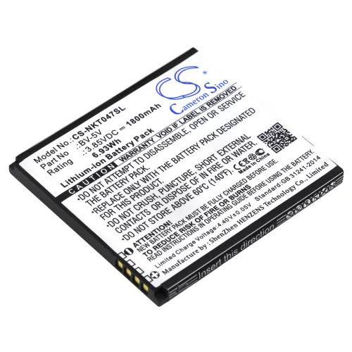 Nokia BV-5V helyettesítő mobiltelefon akkumulátor (Li-ion, 3.85V, 1800mAh / 6.93Wh) - Utángyártott