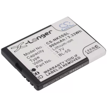   Nokia BL-5S helyettesítő mobiltelefon akkumulátor (Li-ion, 3.7V, 900mAh / 3.33Wh) - Utángyártott