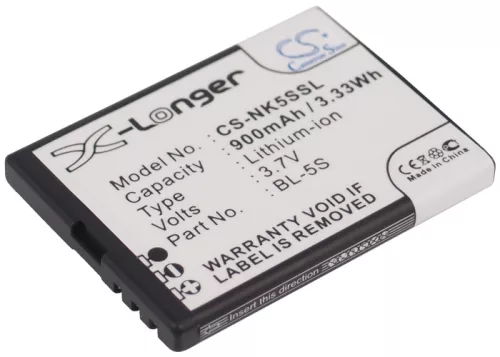 Nokia BL-5S helyettesítő mobiltelefon akkumulátor (Li-ion, 3.7V, 900mAh / 3.33Wh) - Utángyártott