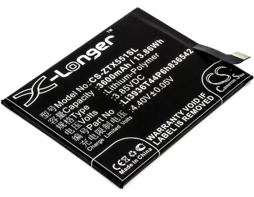 Nubia Li3936T44P6h836542 helyettesítő mobiltelefon akkumulátor (Li-Polymer, 3.85V, 3600mAh / 13.86Wh) - Utángyártott
