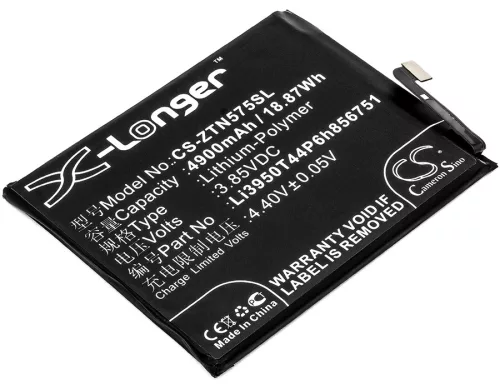 Nubia Li3950T44P6h856751 helyettesítő mobiltelefon akkumulátor (Li-Polymer, 3.85V, 4900mAh / 18.87Wh) - Utángyártott