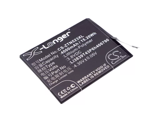 ZTE Li3839T43P6h406790 helyettesítő mobiltelefon akkumulátor (Li-Polymer, 3.8V, 4000mAh / 15.20Wh) - Utángyártott