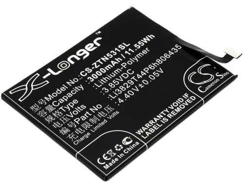 ZTE Li3829T44P6h806435 helyettesítő mobiltelefon akkumulátor (Li-Polymer, 3.85V, 3000mAh / 11.55Wh) - Utángyártott