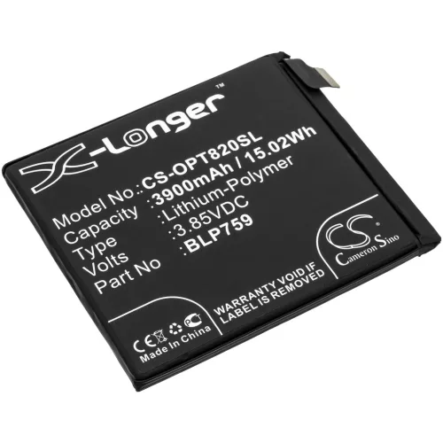 Oneplus BLP759 helyettesítő mobiltelefon akkumulátor (Li-Polymer, 3.85V, 3900mAh / 15.02Wh) - Utángyártott