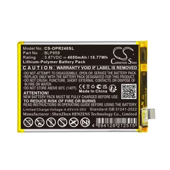   OPPO BLP959 helyettesítő mobiltelefon akkumulátor (Li-Polymer, 3.87V, 4850mAh / 18.77Wh) - Utángyártott