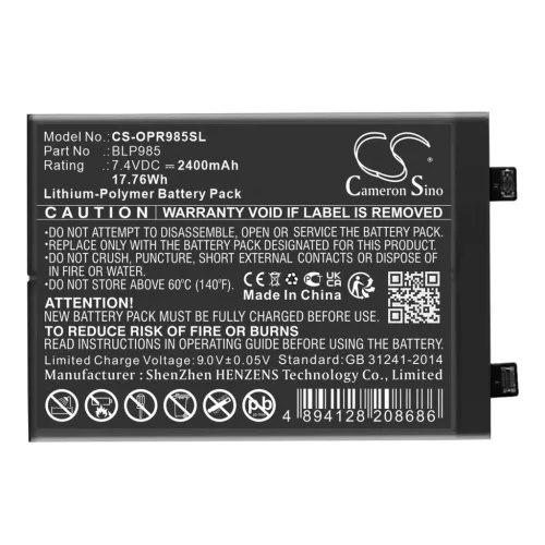 OPPO BLP985 helyettesítő mobiltelefon akkumulátor (Li-Polymer, 7.4V, 2400mAh / 17.76Wh) - Utángyártott