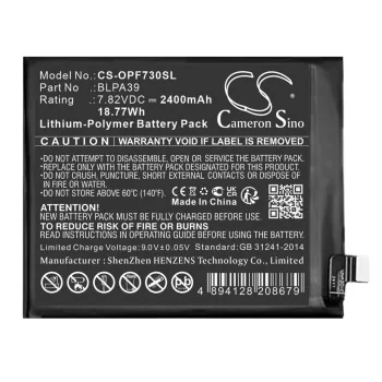   OPPO BLPA39 helyettesítő mobiltelefon akkumulátor (Li-Polymer, 7.82V, 2400mAh / 18.77Wh) - Utángyártott