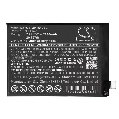 OPPO BLPA45 helyettesítő mobiltelefon akkumulátor (Li-Polymer, 7.82V, 2650mAh / 20.72Wh) - Utángyártott