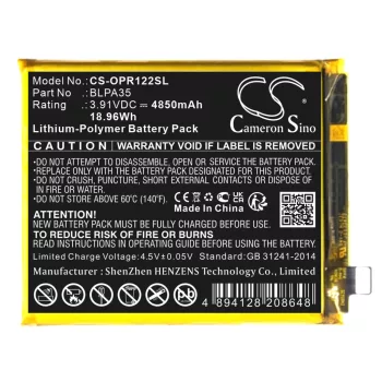   OPPO BLPA35 helyettesítő mobiltelefon akkumulátor (Li-Polymer, 3.91V, 4850mAh / 18.96Wh) - Utángyártott
