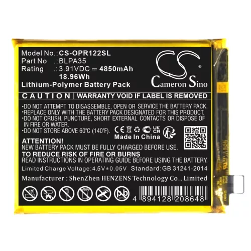OPPO BLPA35 helyettesítő mobiltelefon akkumulátor (Li-Polymer, 3.91V, 4850mAh / 18.96Wh) - Utángyártott